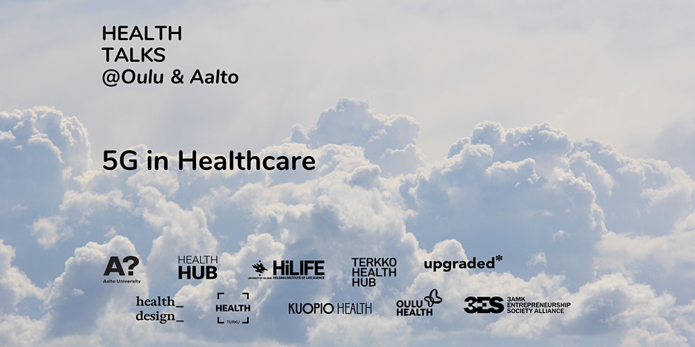 Health Talks event banner with event information and cloudy sky on the background