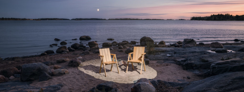 Two chairs on an evening beach