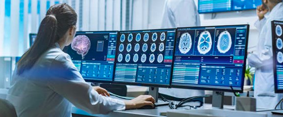 A neuroscientist analysing brain x-rays