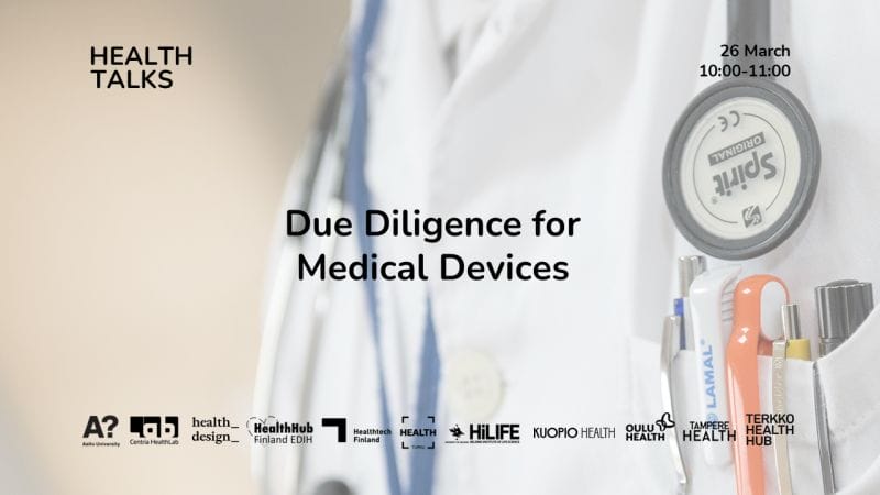 The banner of Health Talks – Due Diligence for Medical Devices webinar