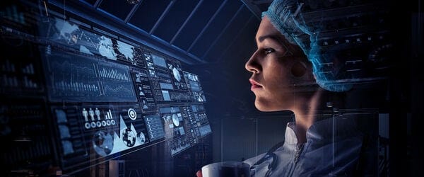 Scientist looking at computer screen